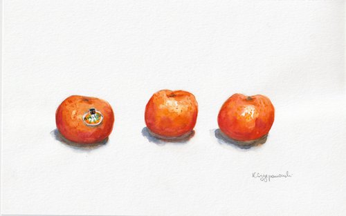 Tangerines in a line by Krystyna Szczepanowski
