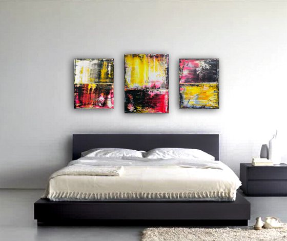 "Come Get Some" - FREE USA SHIPPING + Save As A Series - Original PMS Abstract Triptych Acrylic Paintings On Canvas - 50" x 24"