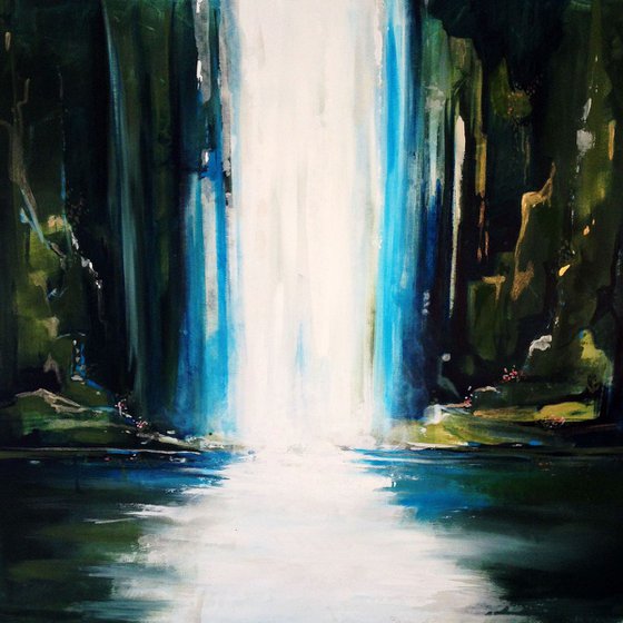 Deep green waterfall- 80 x 80 - acrylic on canvas