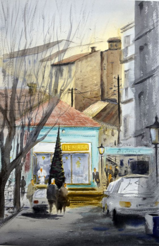 Bakery in Skadarlija, Belgrade - original watercolor painting