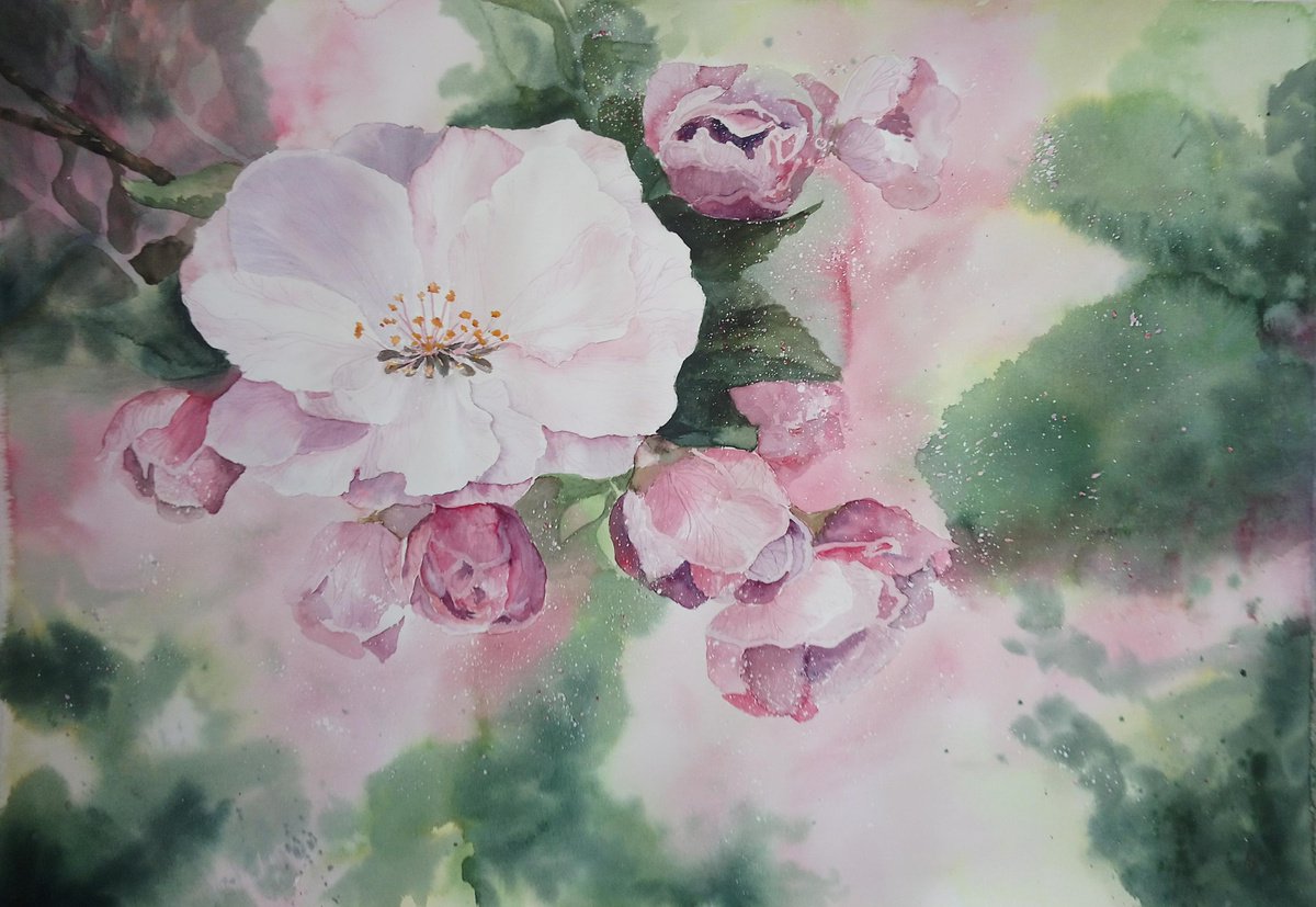 Impressionistic Botanical Watercolour By Aneta Gajos, 30 X 22, Gust Of Spring, Original Artwork