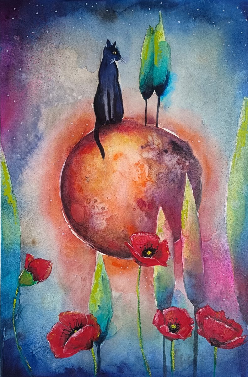 Surrealistic Painting , Moonlit Silence By Evgenia Smirnova, 15 X 22, Artwork For Sale On Artfinder
