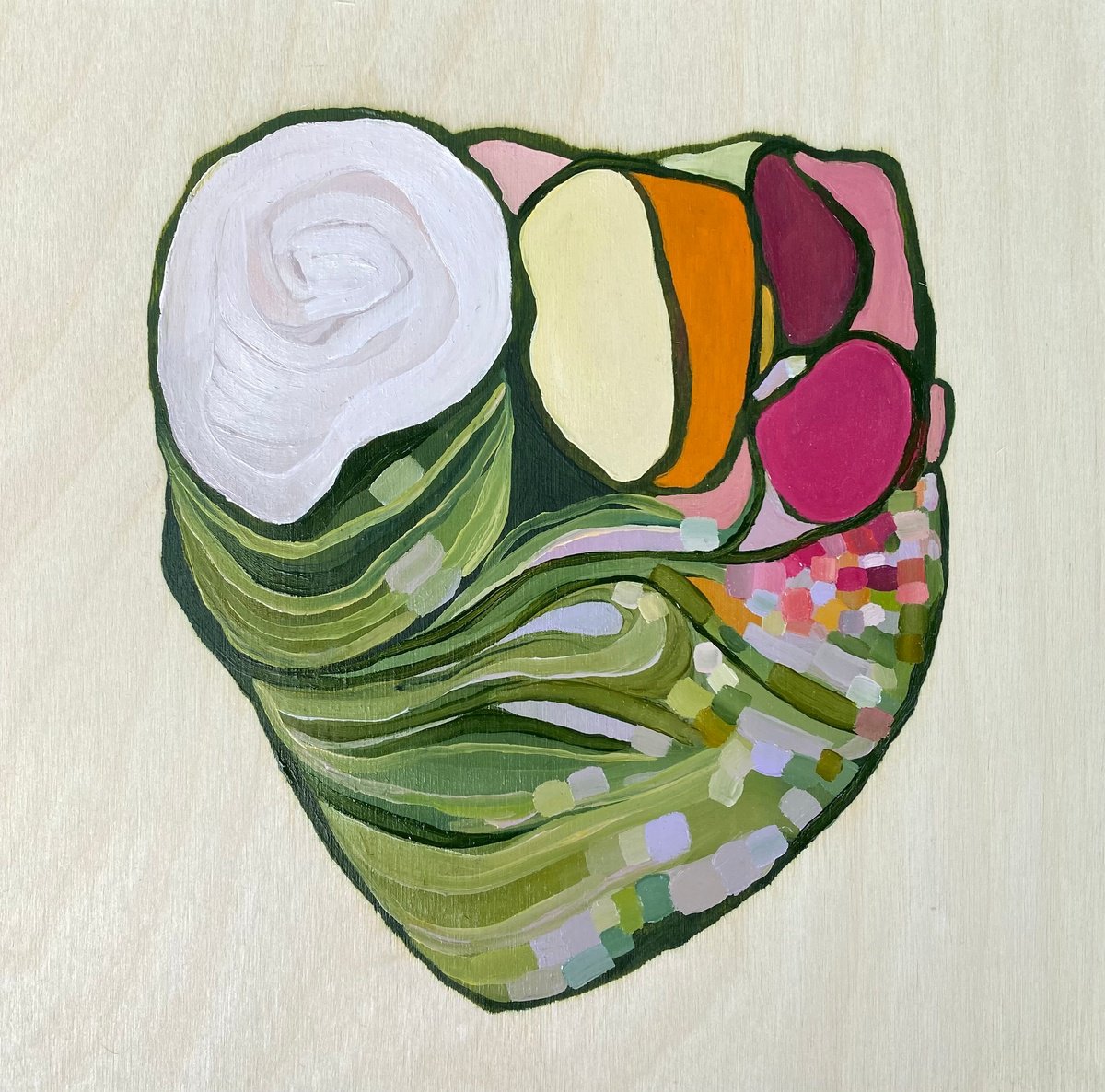 Organic Abstract Oil Painting By Anna Bergin, 8 X 8, Strung Bouquet 4, Original Artwork