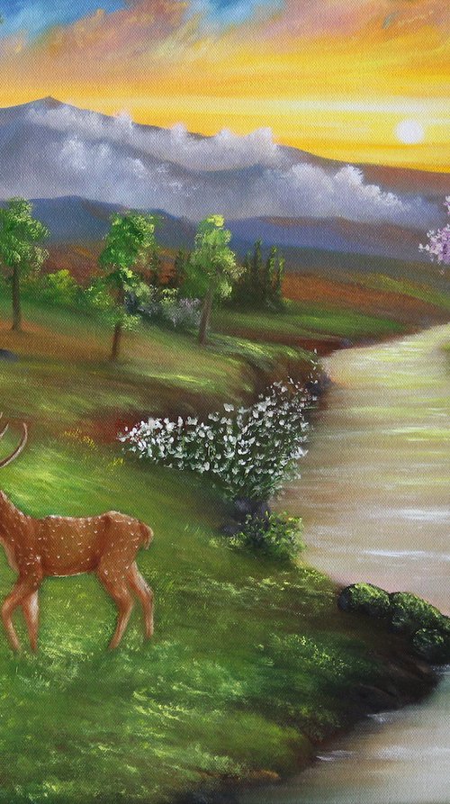 Shakuntala - Oil Landscape by Goutami Mishra