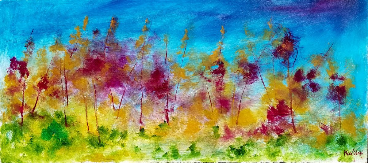 Impressionistic Landscape Oil Painting By Kevin Blake, 33 X 15", Every Leaf Speaks Bliss To Me, Original Artwork