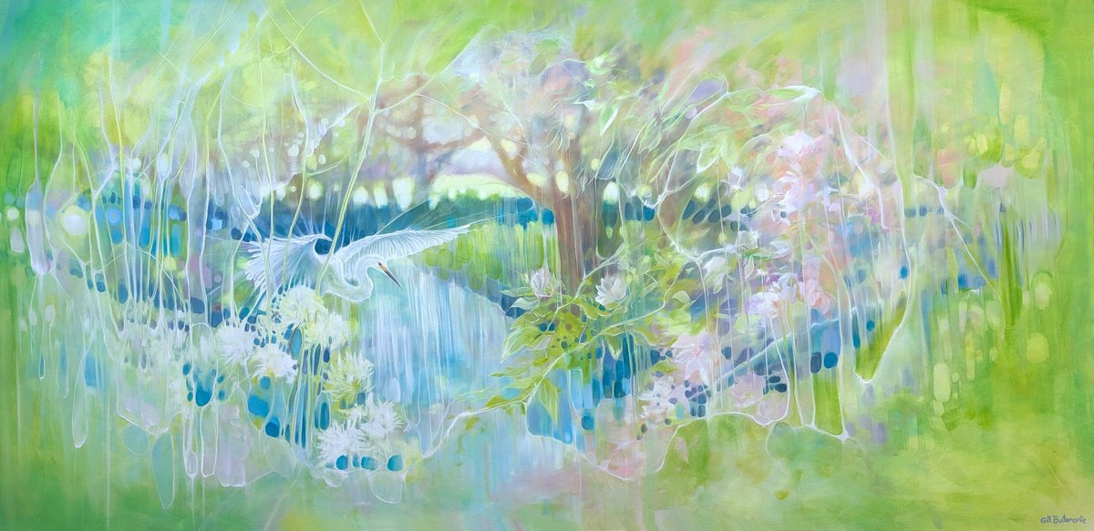 Expressive Landscape Oil Painting By Gill Bustamante, 60 X 30, A Quiet Drama, Original Artwork