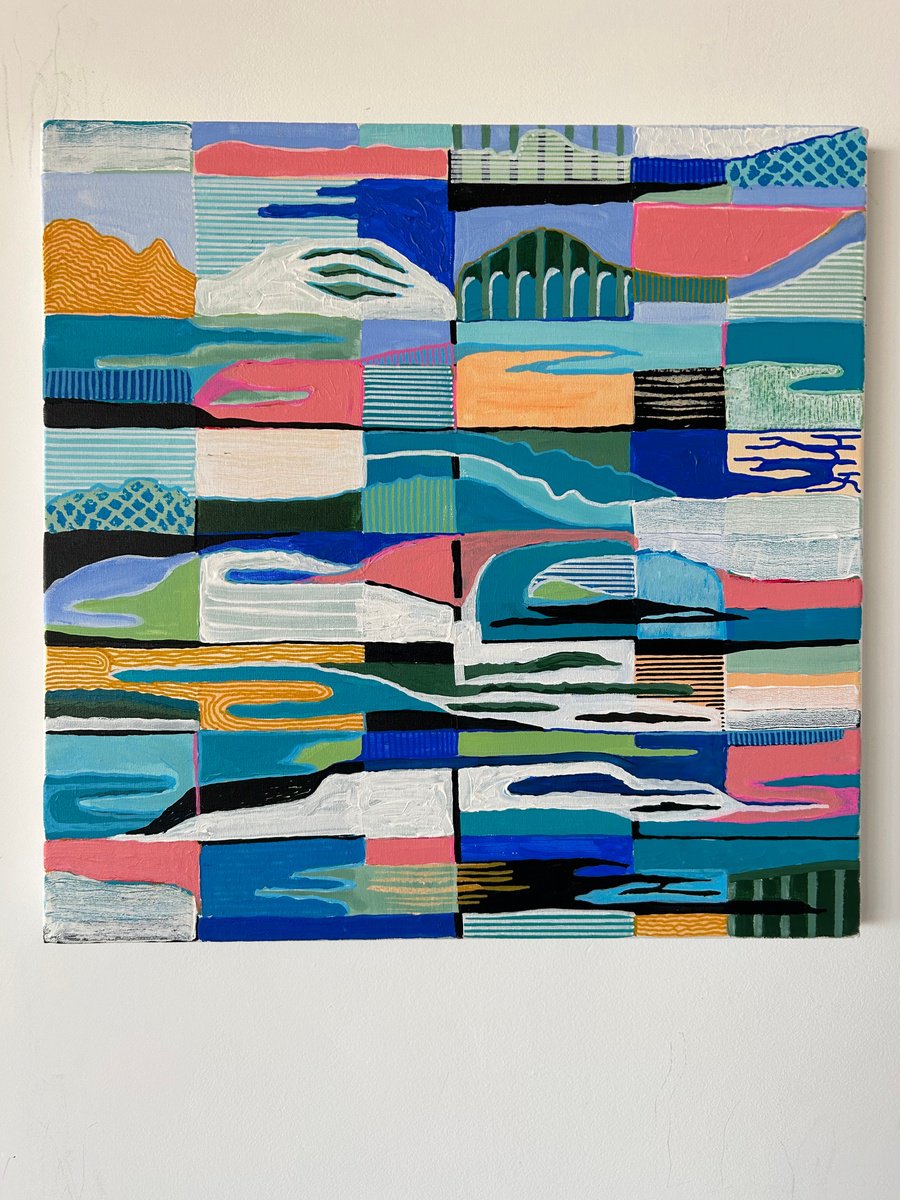 Abstract Landscape Acrylic Painting By Samantha Malone, 20 X 20", Harmony 3, Original Artwork