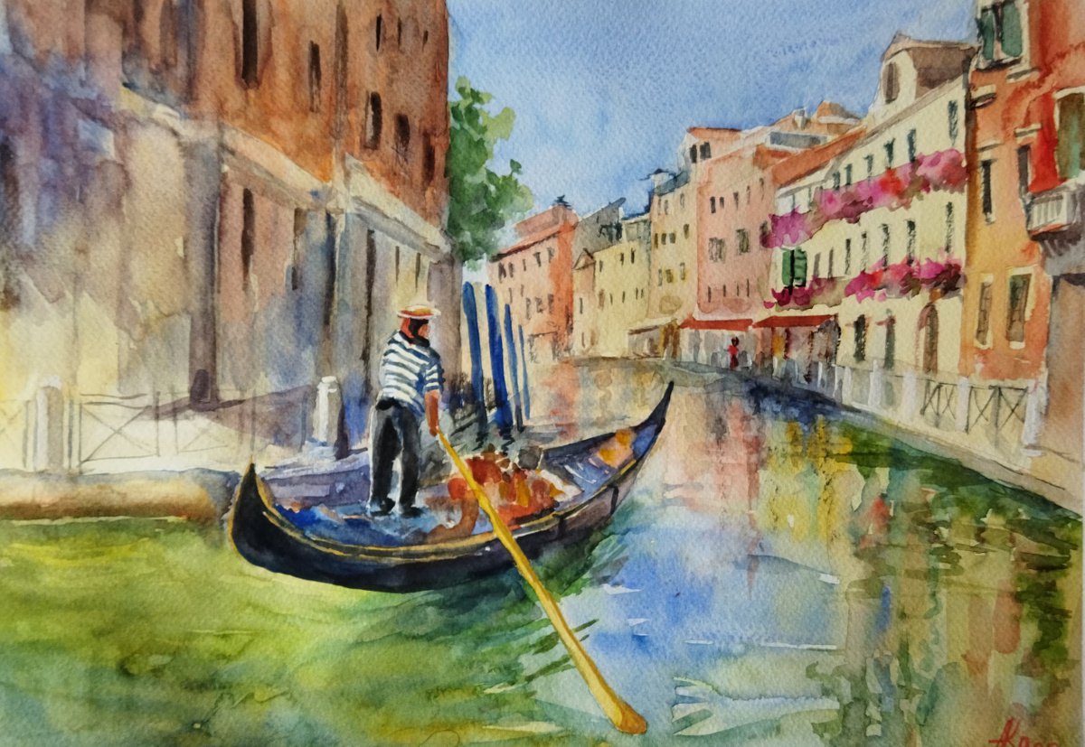 Venetian canals - Venice Italy - Gondola by Ann Krasikova