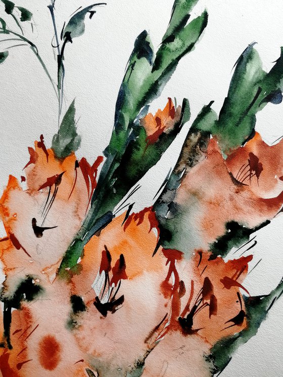 Gladiolus painting/ Red flowers art