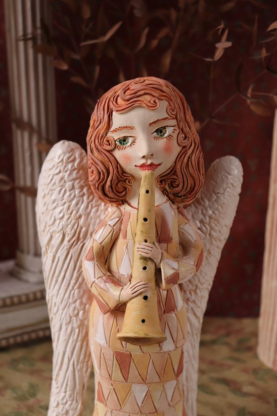 Angels song. Angel with a flut. OOAK Sculpture