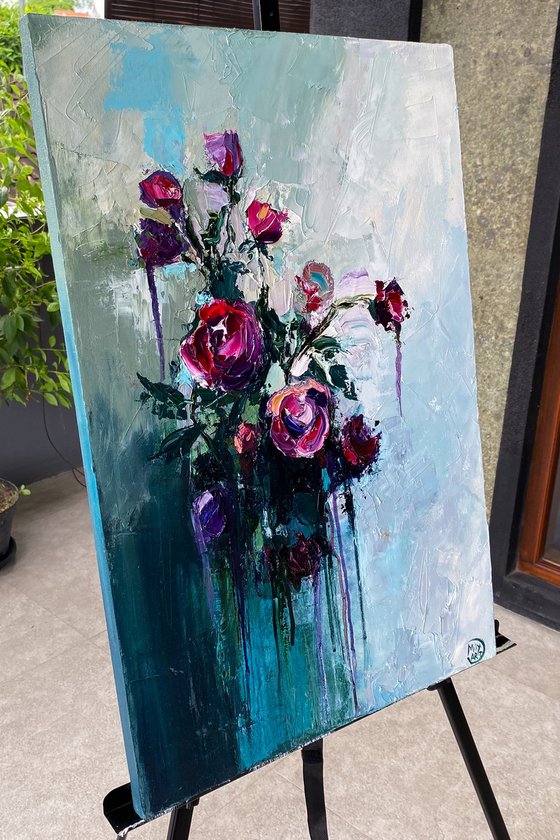 Red Rose Impasto Wall Art