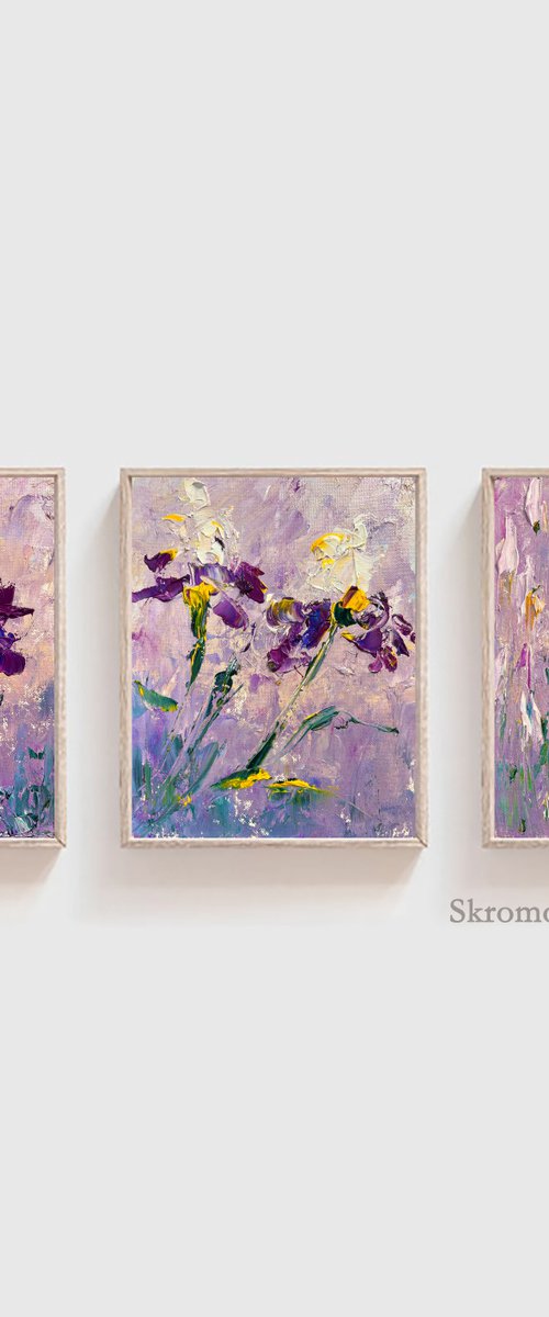 MINI VERY PERI IRISES - 3 Set Purple Iris. 3 Set Blue iris. 3 Set Wall Art. by Marina Skromova