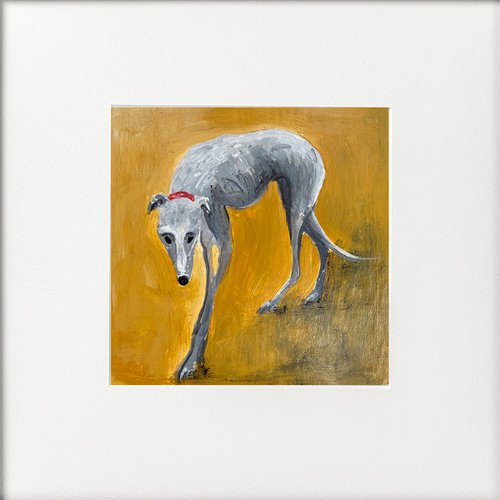 Grey Greyhound on Ochre by Teresa Tanner