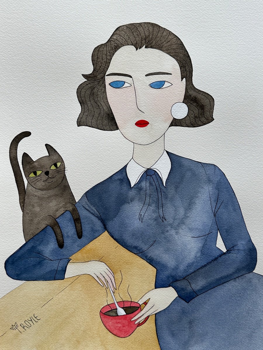 Vintage Lady with Black Cat by Tara Monique