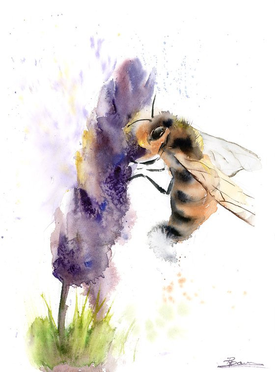 Honey bee and purple flower