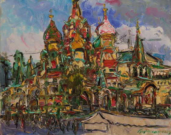 After Rain, Saint Basil's Cathedral, Moscow - Moscow Cityscape - Russia - Oil Painting - Medium Size - Gift Art