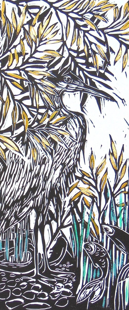 Heron linocut, A3 by Kirsten Schmidt