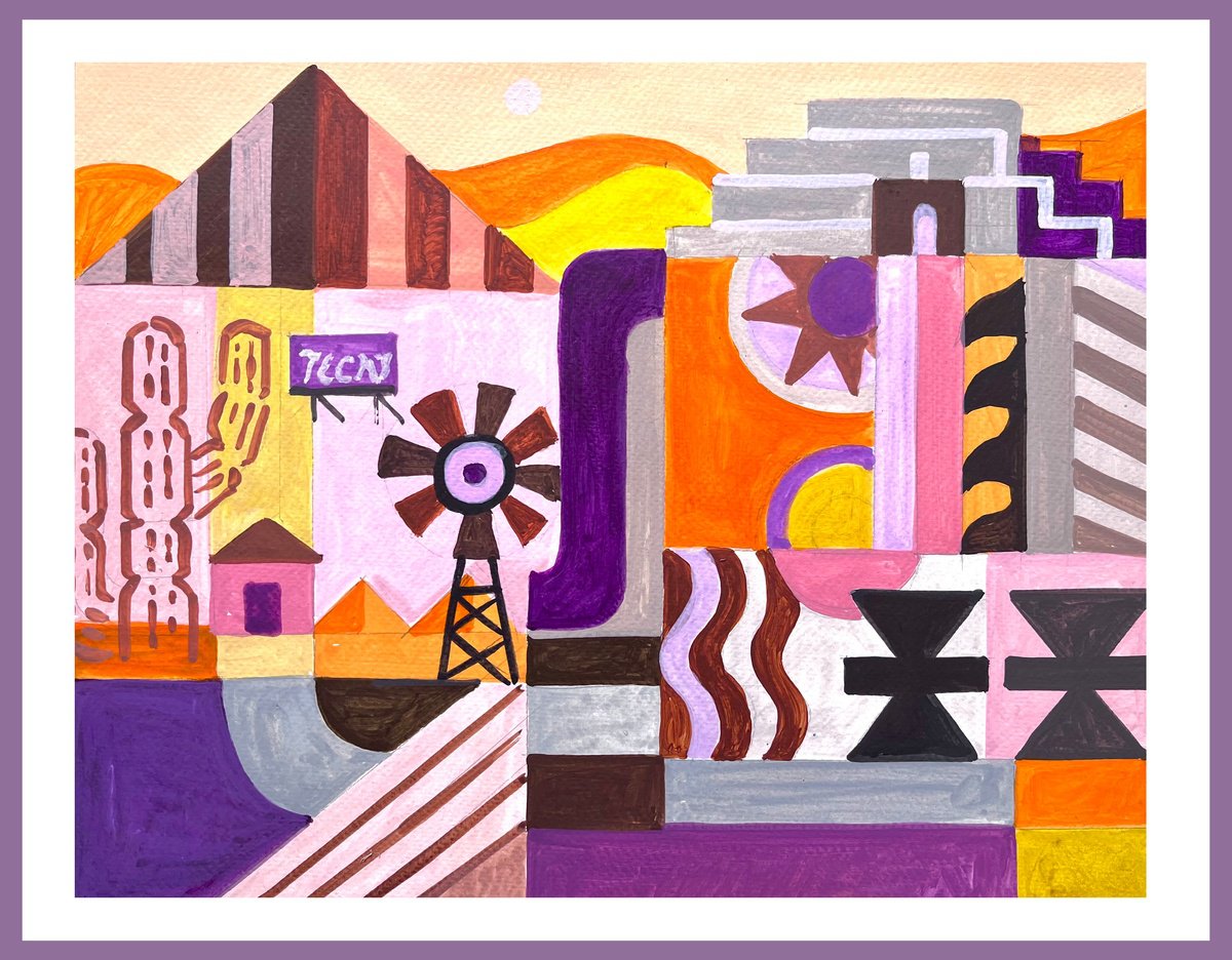 Urban And Pop Cityscapes Acrylic Painting By Andre Baldet, 15 X 12, Mexico_City-02, Original Artwork