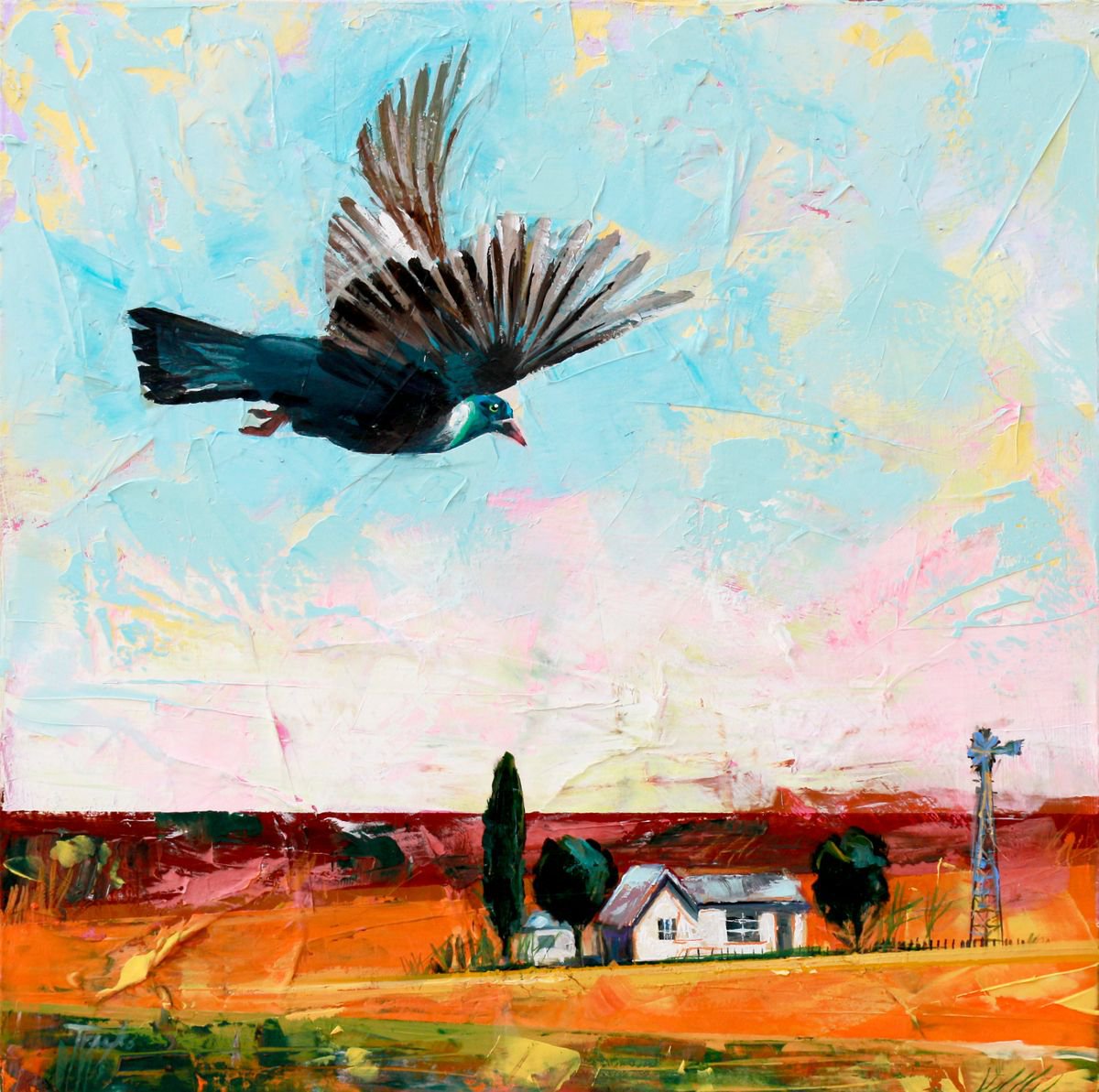 Expressive Animal Acrylic Painting By Trayko Popov, 20 X 20", From Above, Original Artwork