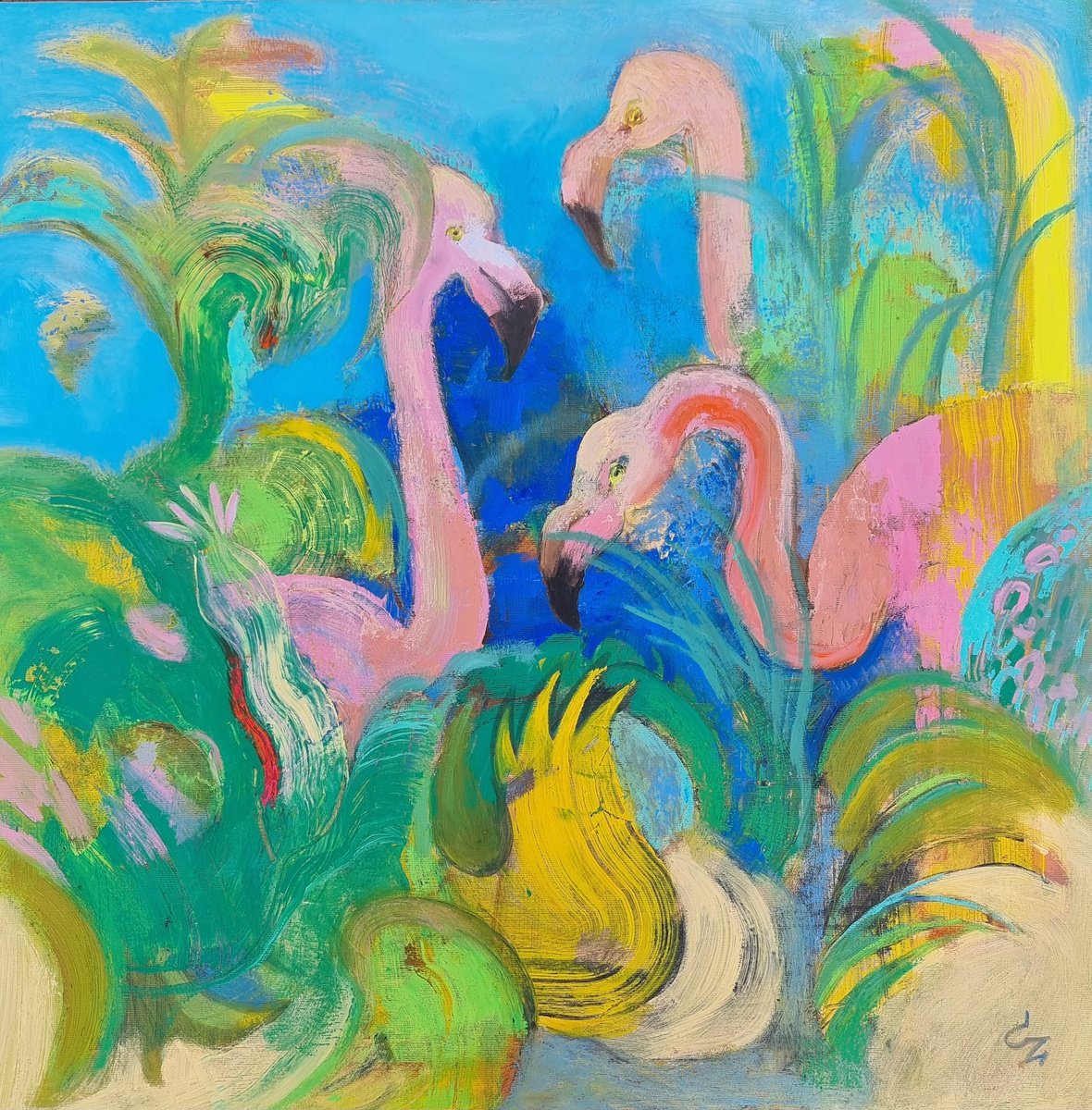 Flamingo By Victoria Cozmolici, 31 X 31, Artwork For Sale On Artfinder