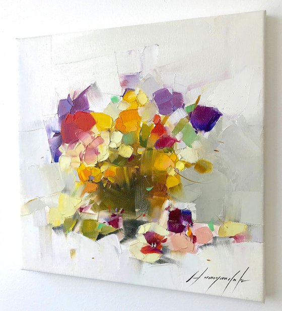 Pansies, Oil painting, One of a kind, Signed, Handmade artwork