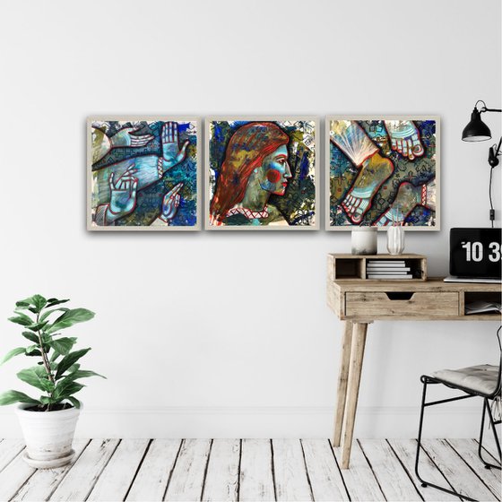 “Personal boundaries” contemporary  triptych