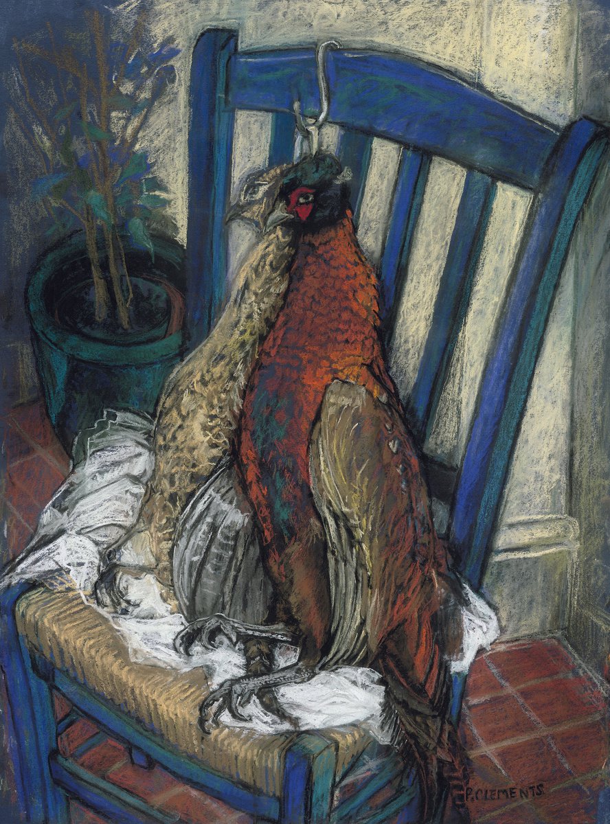 BRACE OF PHEASANTS ON A VAN GOGH CHAIR by Patricia Clements