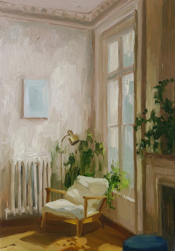 "Coziness" Cozy place by the window oil art