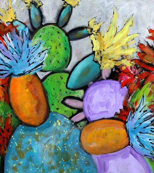 Prickly Days - Large original abstract floral painting by Cecilia Frigati