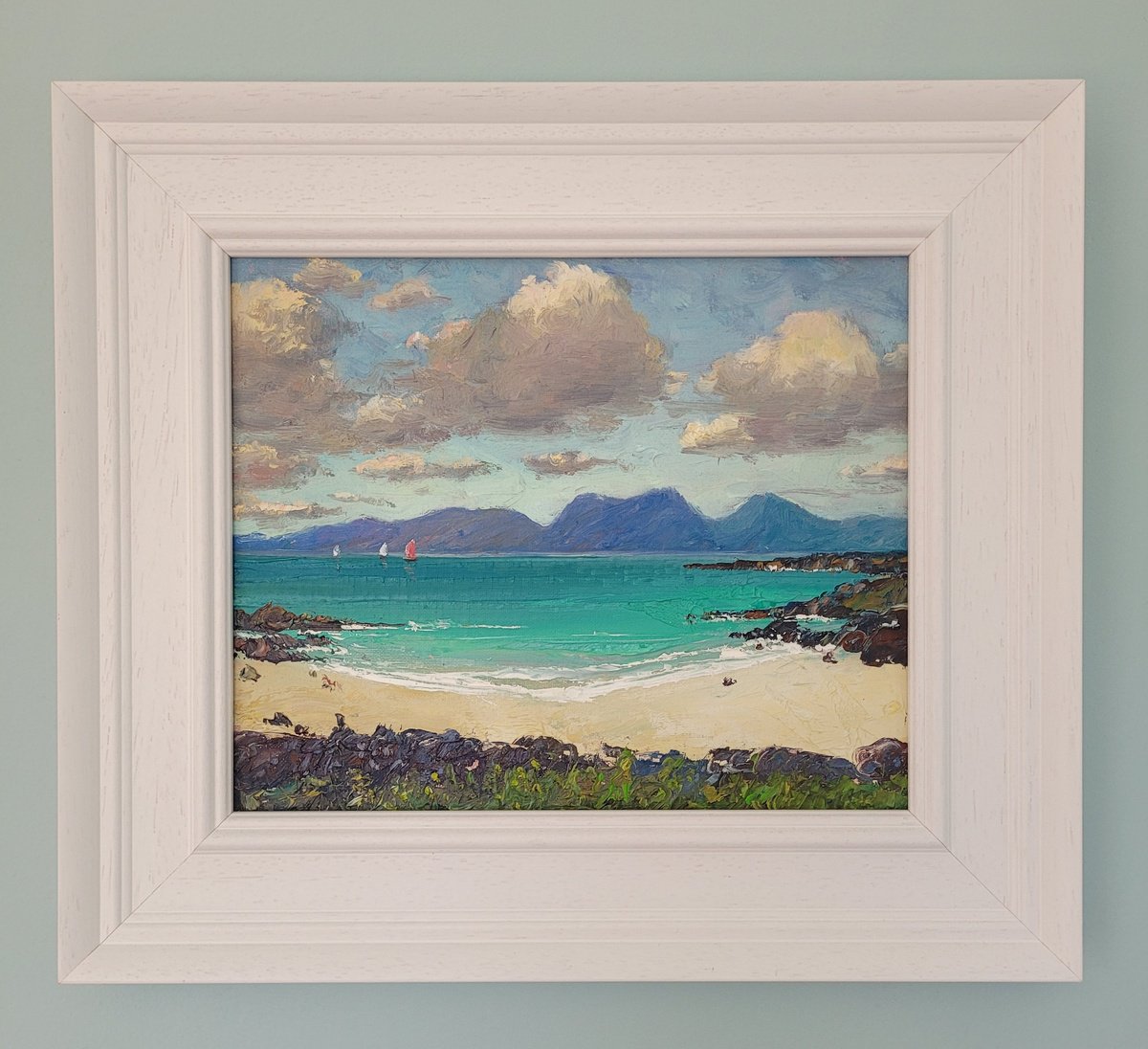 Impressionistic Landscape Oil Painting By Roberto Ponte, 17 X 15", Colonsay Beach, Isle Of Skye, Original Artwork