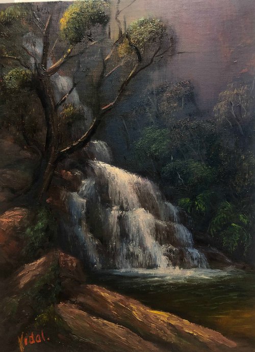 Waterfall at Kanangra Boyd NP - plein air / Studio painting by Christopher Vidal