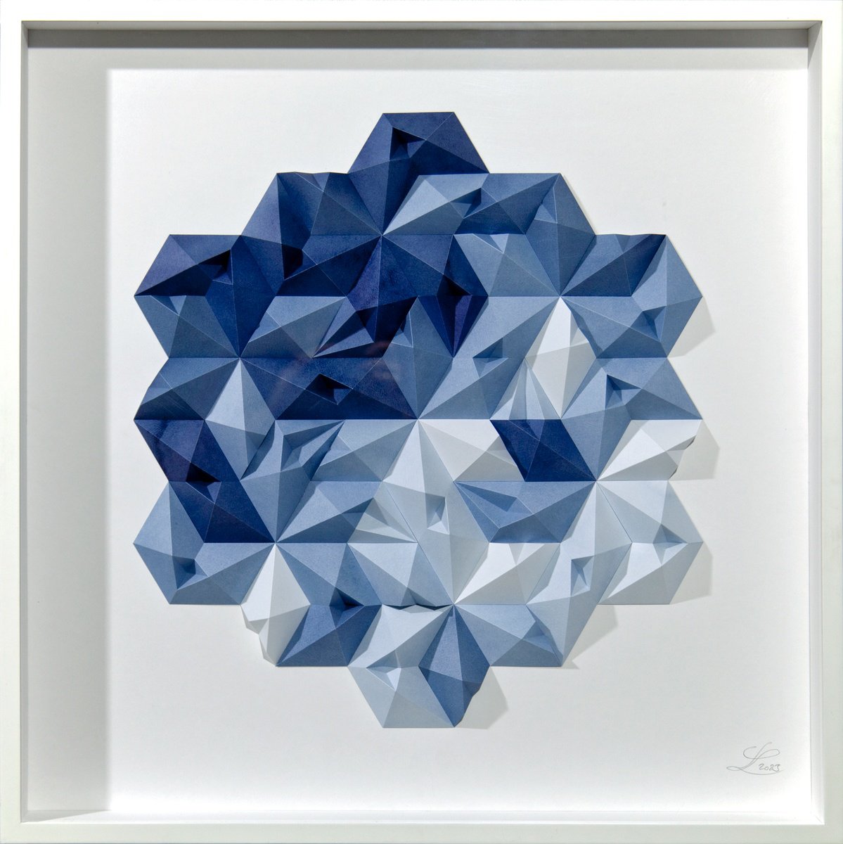 Geometric Abstract Sculpture By Letovbarski Artlab, 28 X 28", Indigo Cuts, Original Artwork
