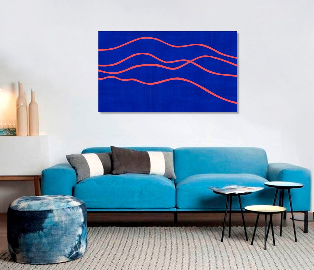 Abstract Landscape Acrylic Painting By Marina Krylova, 43 X 24", Minimalistic Landscape #08, Original Artwork