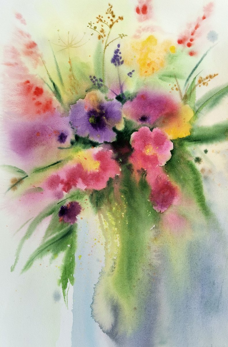 Bouquet of flowers - Spring flowers by Olga Beliaeva Watercolour