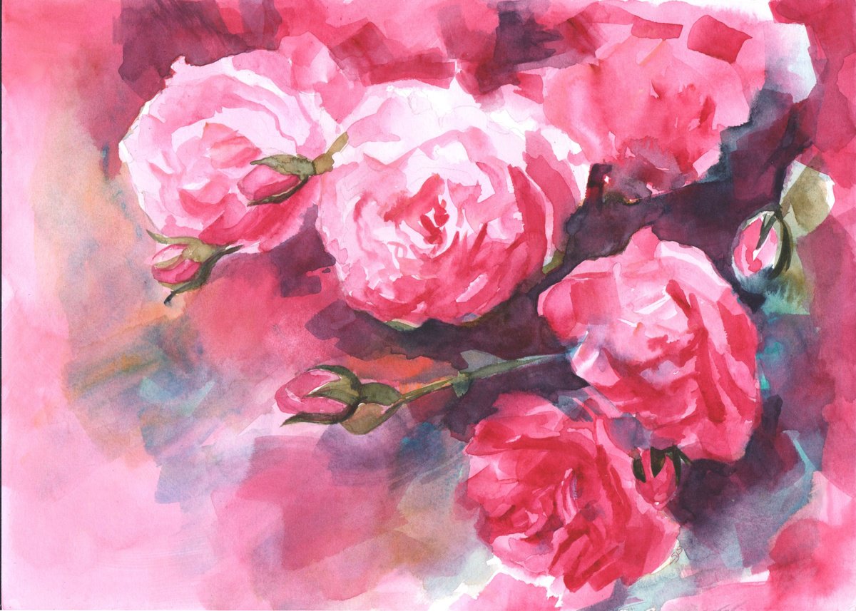 Impressionistic Botanical Watercolour By Sarah Stowe, 14 X 10", In The Pink, Original Artwork