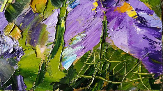 Oil Original Painting " Field Irises" Impasto flowers on canvas, palette knife