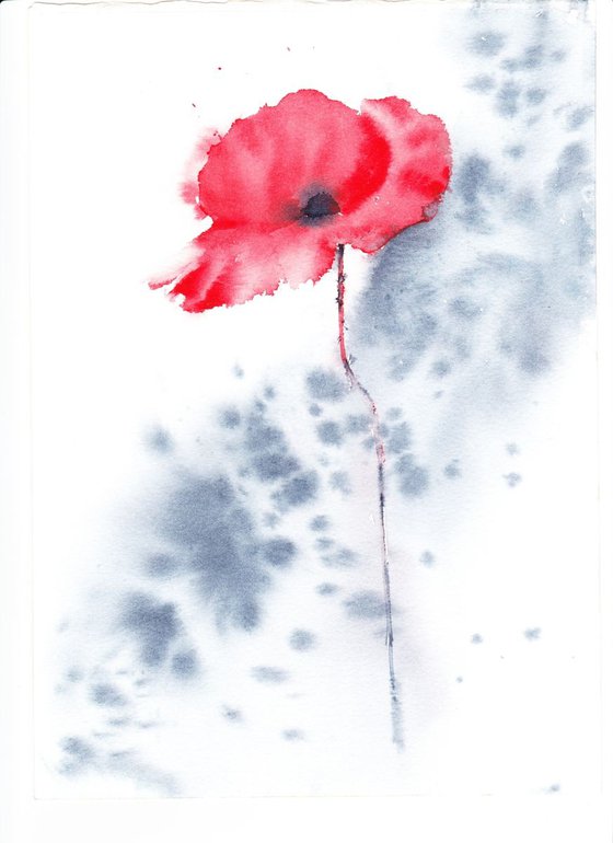Poppy, Minimalistic Floral painting, Original watercolour painting, Lest we forget, Remembrance