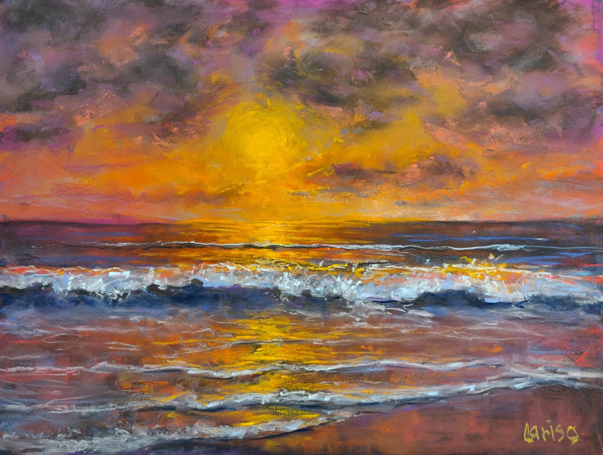 Evening original seascape pastel painting by Larisa Carli