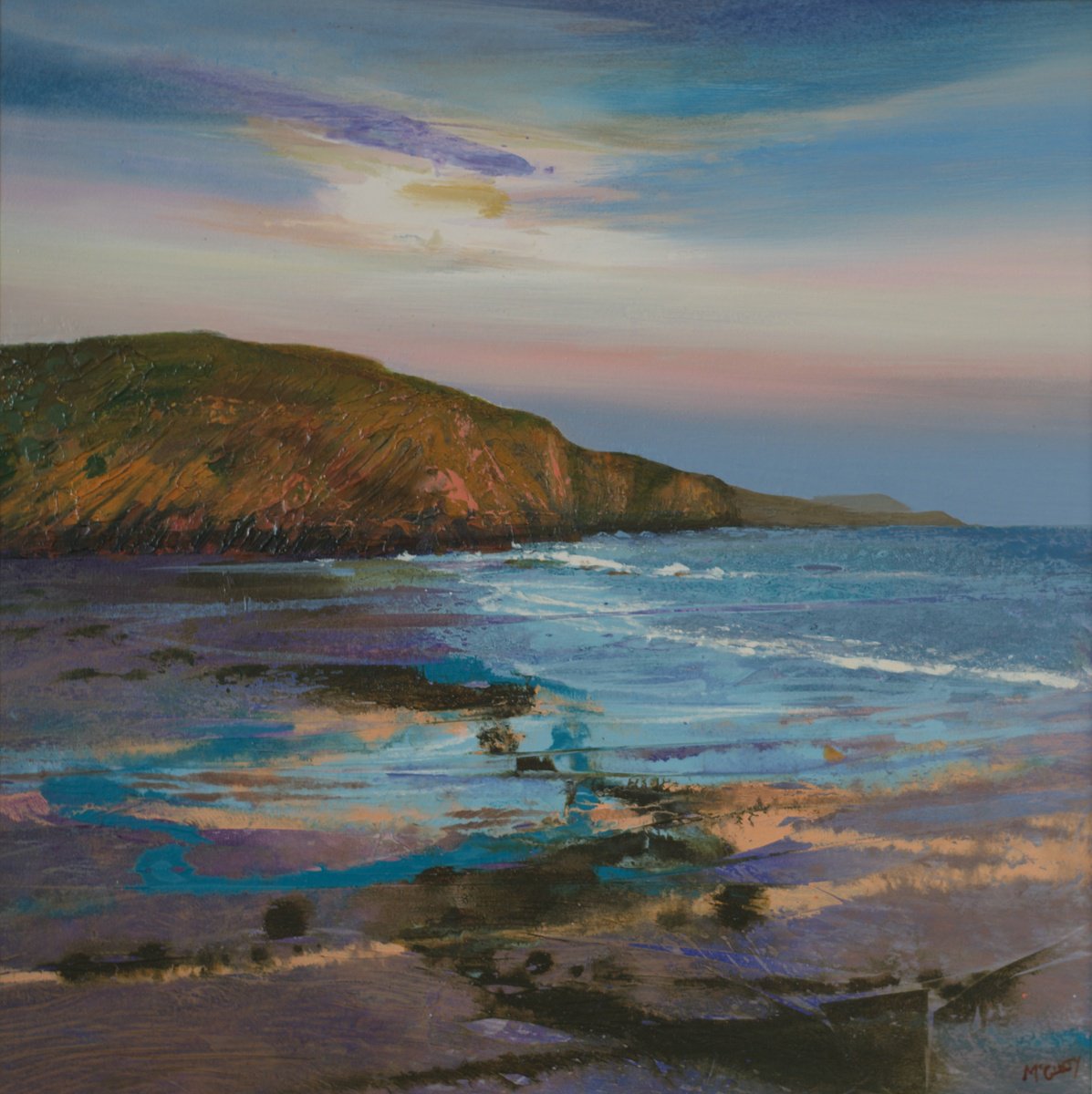 Expressive Landscape Acrylic Painting By Kevan Mcginty, 33 X 33", Late Light, Monreith, Original Artwork