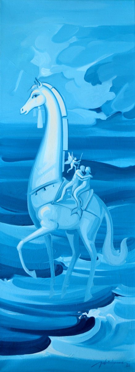 Surrealistic Animal Acrylic Painting By Grama Gabriel, 12 X 31, Mythoplasies 5, Original Artwork