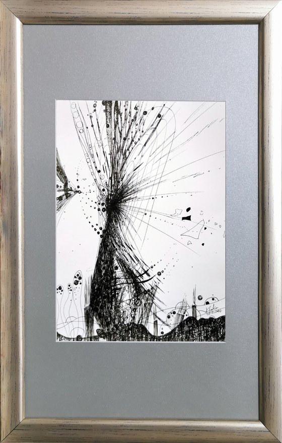 Framed beautiful strange spontaneous vibrating lines enigmatic still life by O KLOSKA