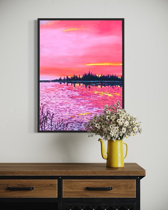 Calm. Pink sunset