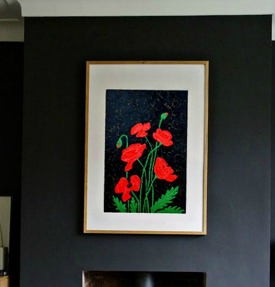 Modern impasto Poppies /Maquis - 30 X 20 cm