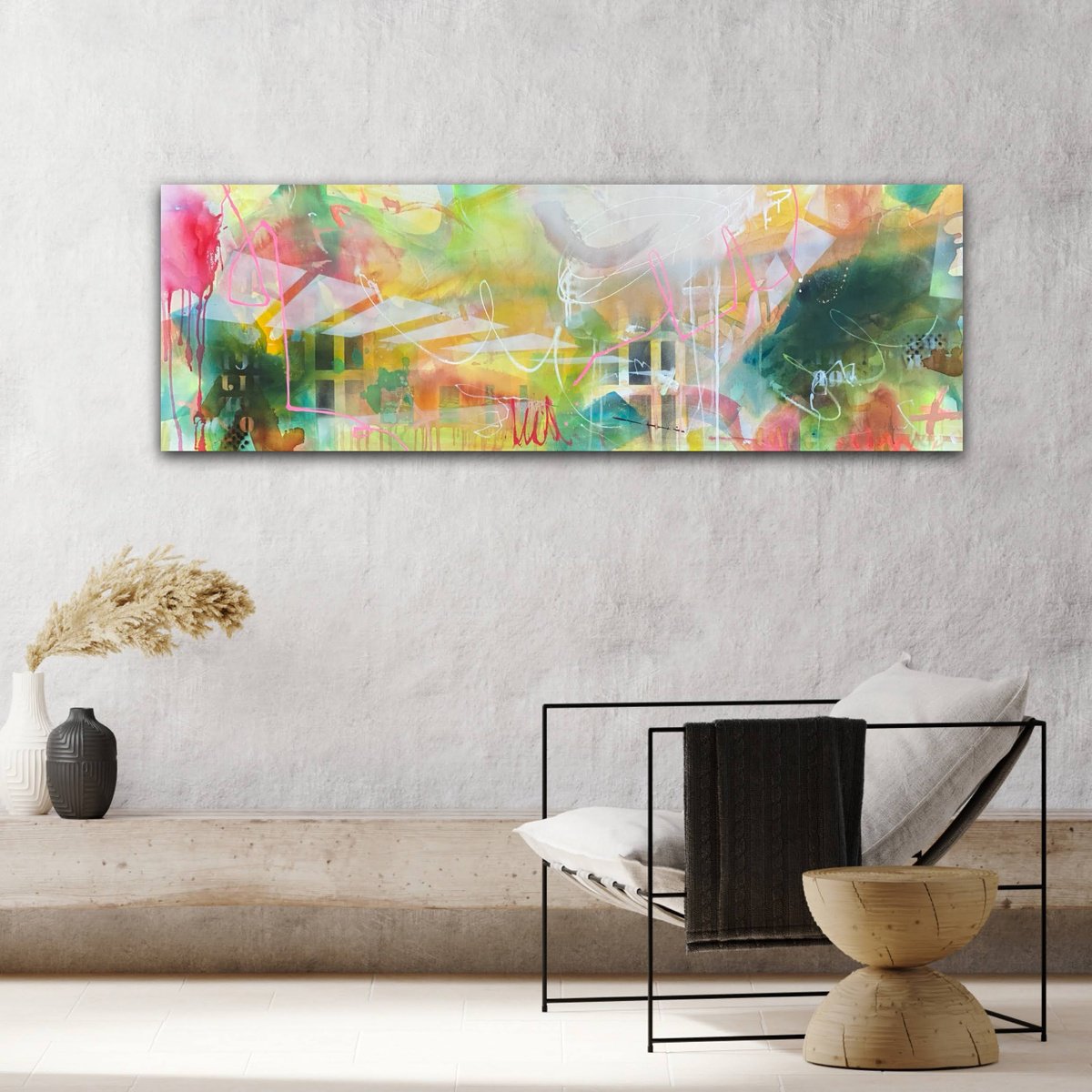 Organic Abstract Acrylic Painting By Bea Schubert, 59 X 20, Never Stop Dreaming No.4, Original Artwork