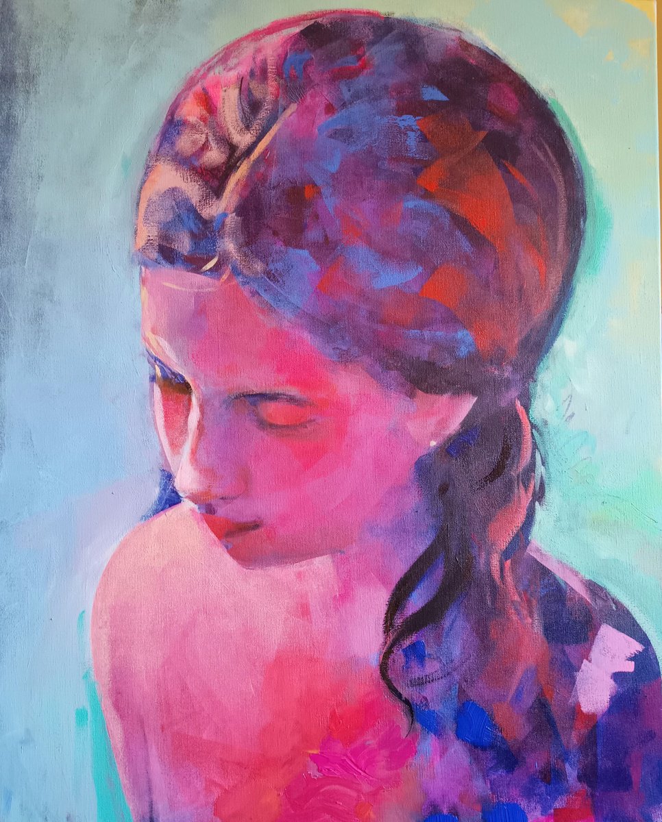 Expressive Portrait Acrylic Painting By Marina Del Pozo, 32 X 39", Emotional Portrait, Original Artwork