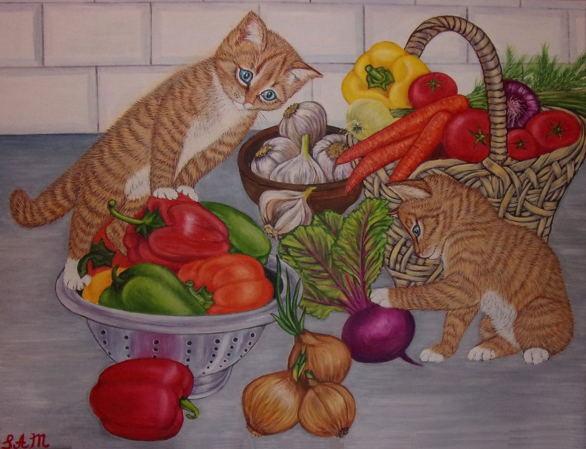 Kittens in the kitchen by Sofya Mikeworth