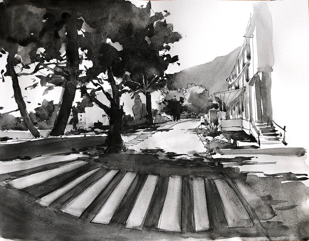 Impressionistic Cityscapes Ink Drawing By Olga Beloborodova, 15 X 12", Drawing 73, Original Artwork