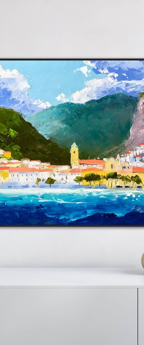 Amalfi coast painting, Italy painting, Mediterranean painting by Volodymyr Smoliak