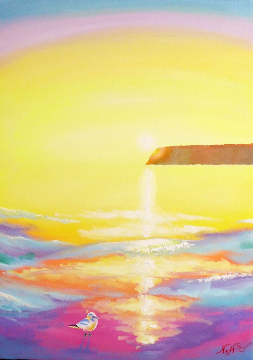 Impressionistic Landscape Oil Painting By Narek Hambardzumyan, 18 X 26", Sunrise Reflection, Original Artwork