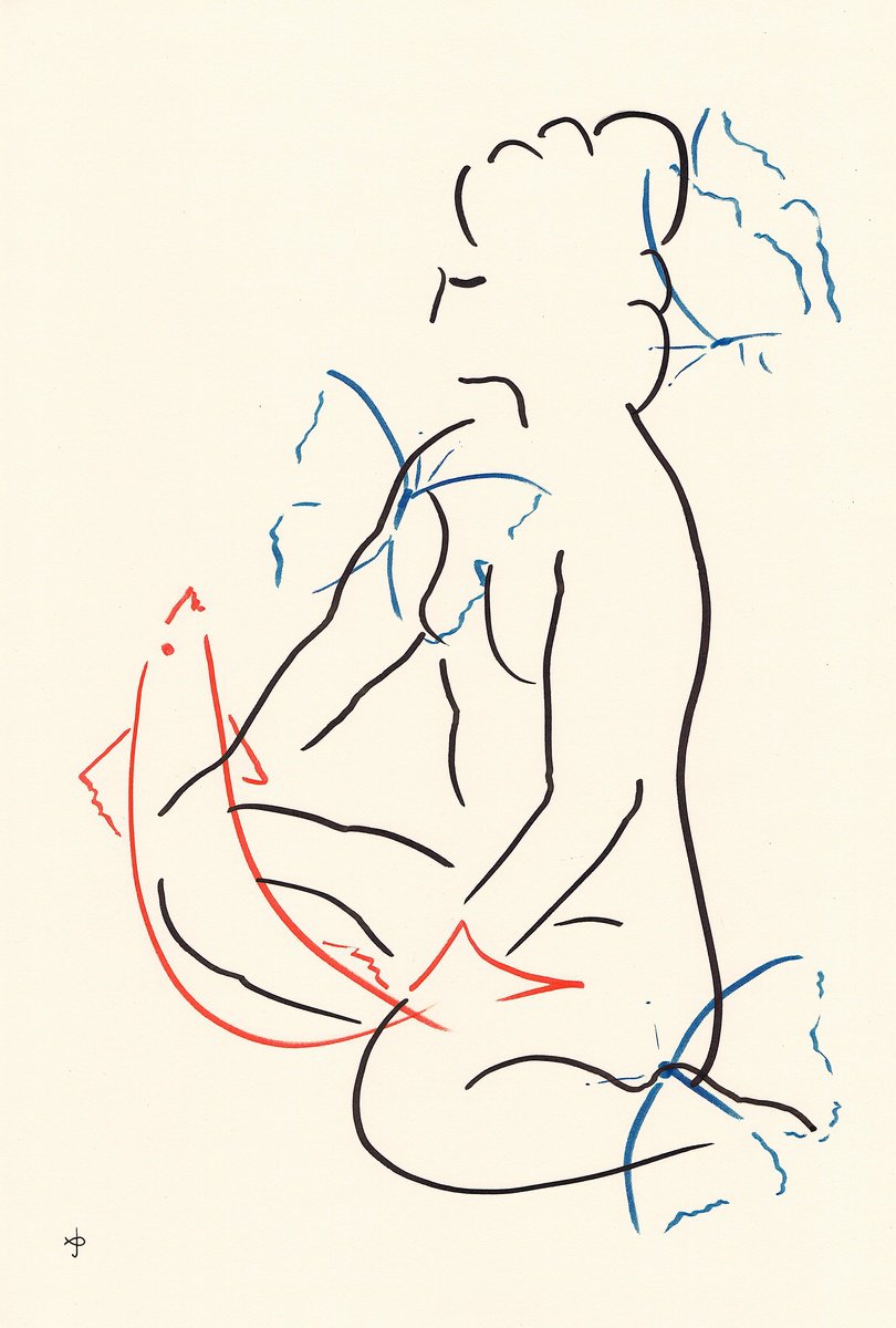 Expressive Animal Ink Drawing By David Jones, 12 X 17, Together #2410B, Original Artwork